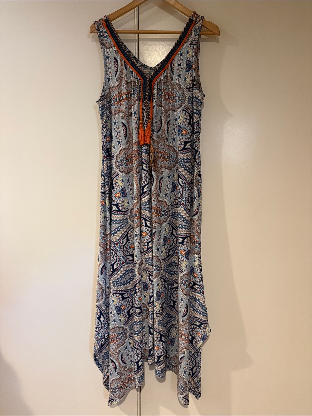 John Paul Richard Sleeveless Paisley Maxi Dress with Orange Trim